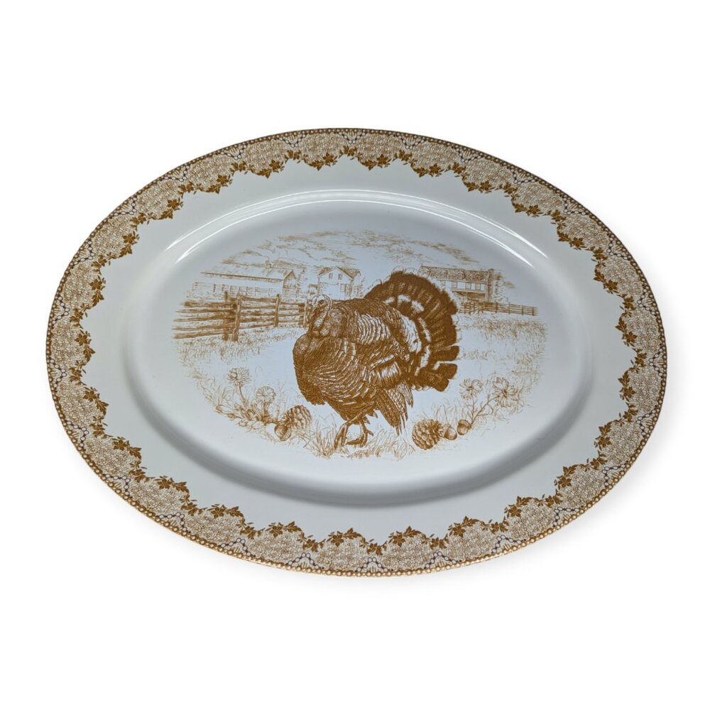 Martha Stewart Turkey Harvest Oval Platter Brown & White NWT